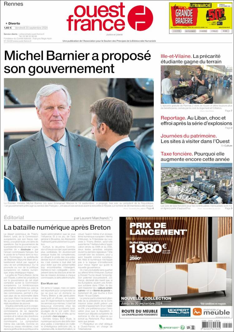 Portada de Ouest France (Francia)