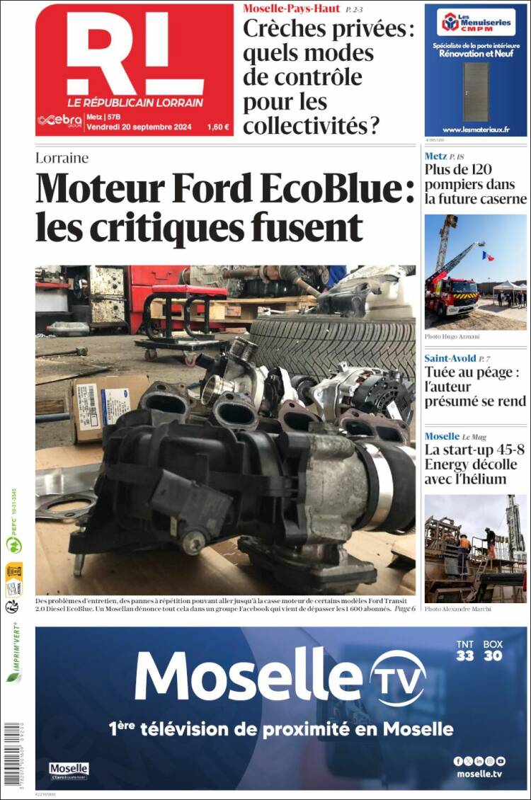 Portada de Le Republicain Lorrain (Francia)