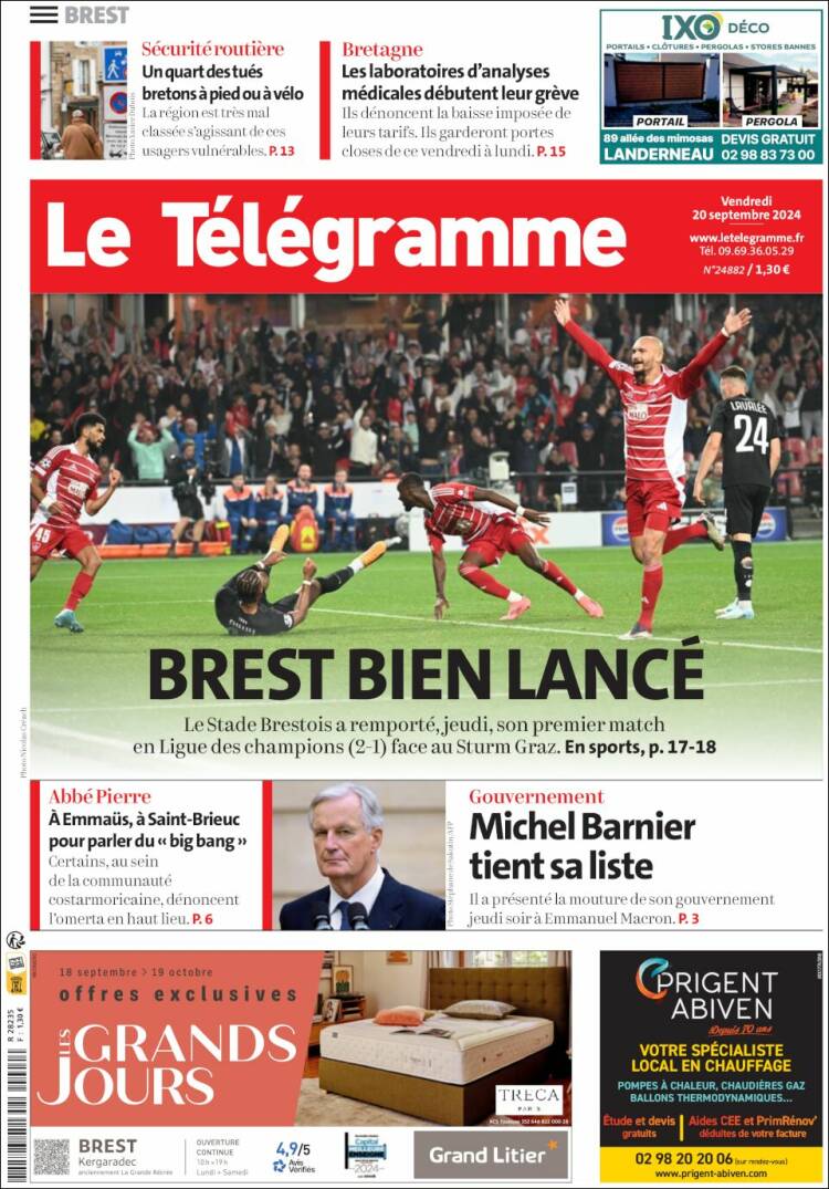 Portada de Télégramme (Francia)