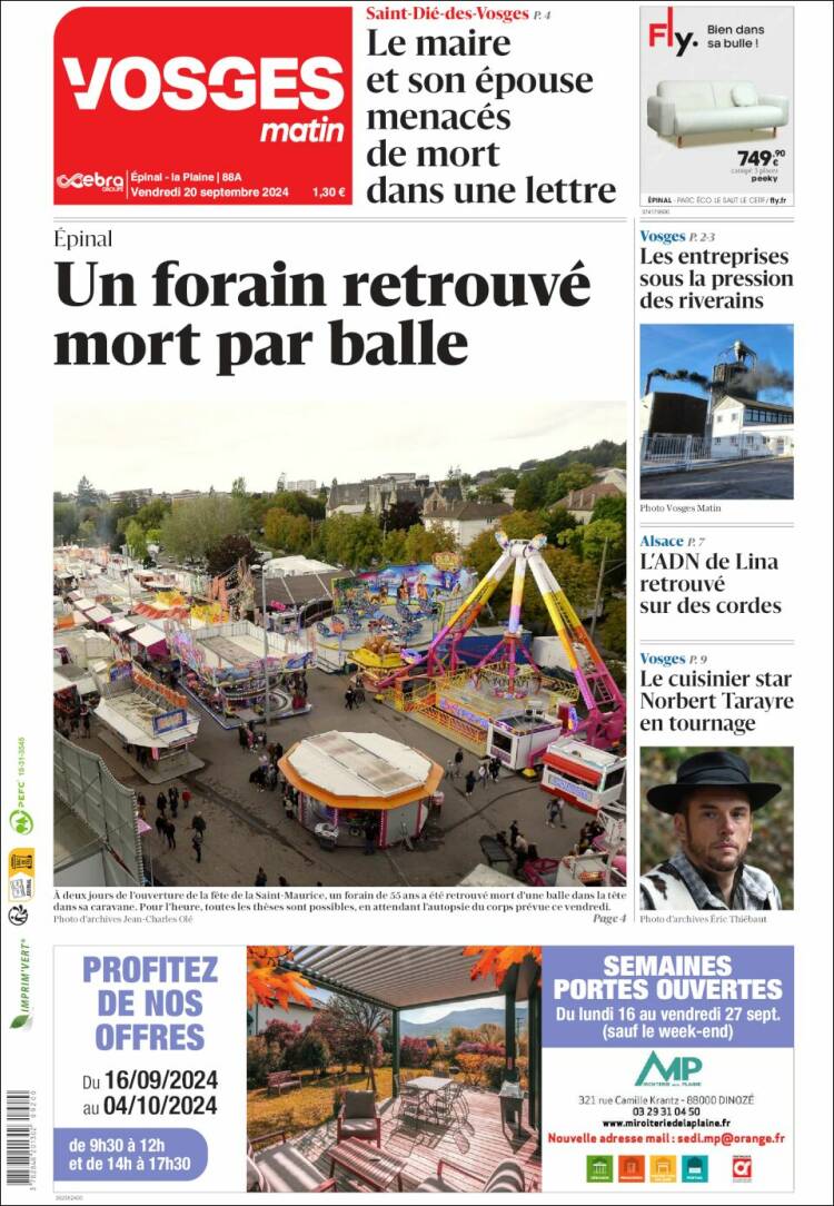 Portada de Vosges Matin (Francia)