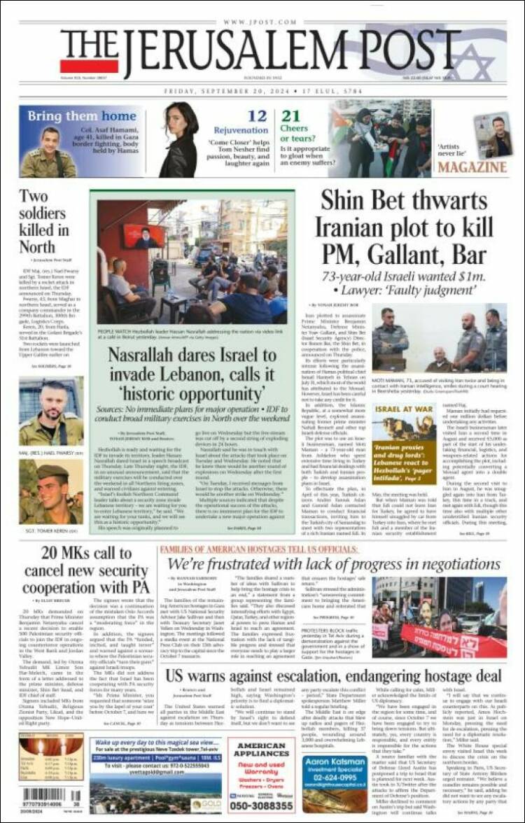 Portada de The Jerusalem Post (Israel)