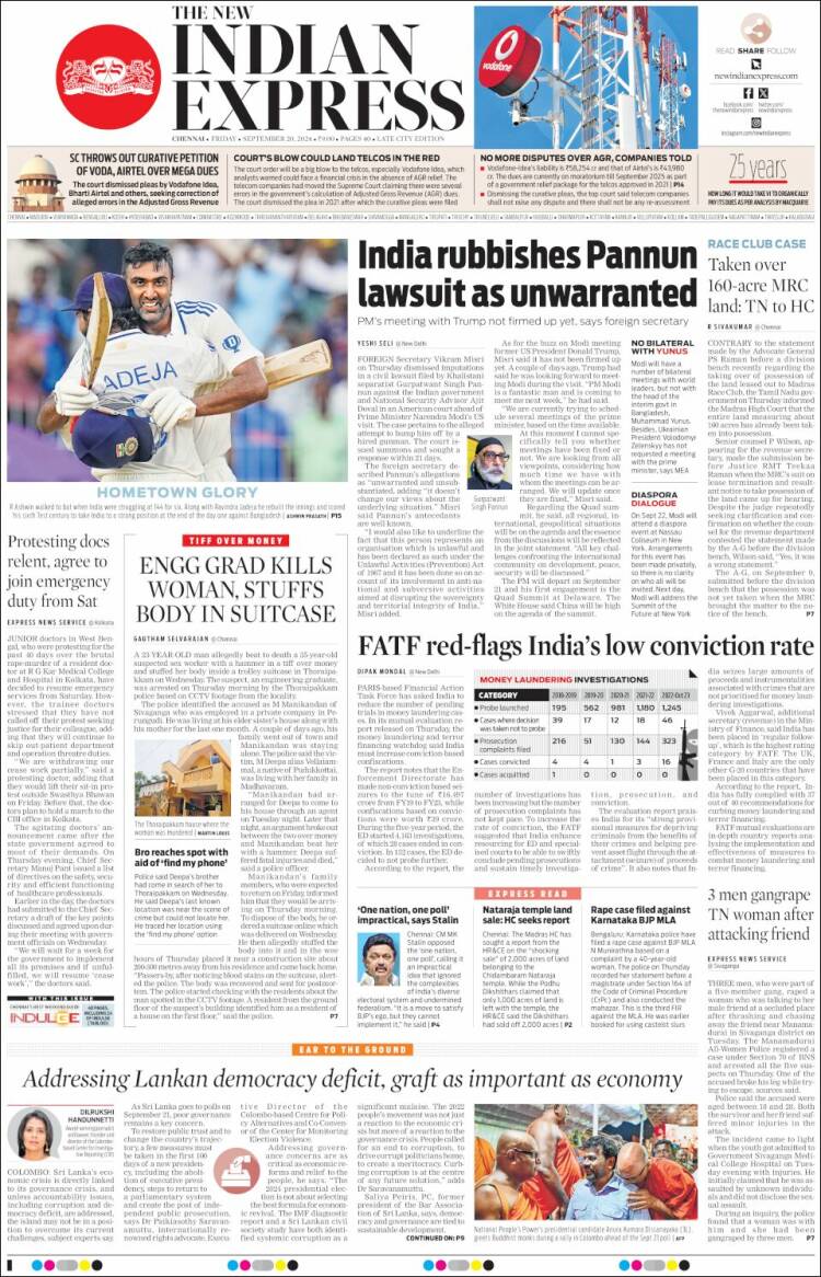 Portada de New Indian Express (India)
