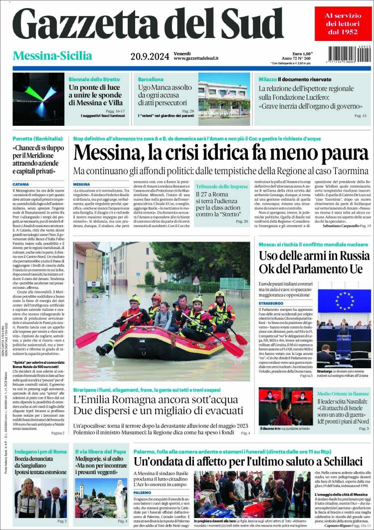 Portada de Gazzetta del Sud (Italia)