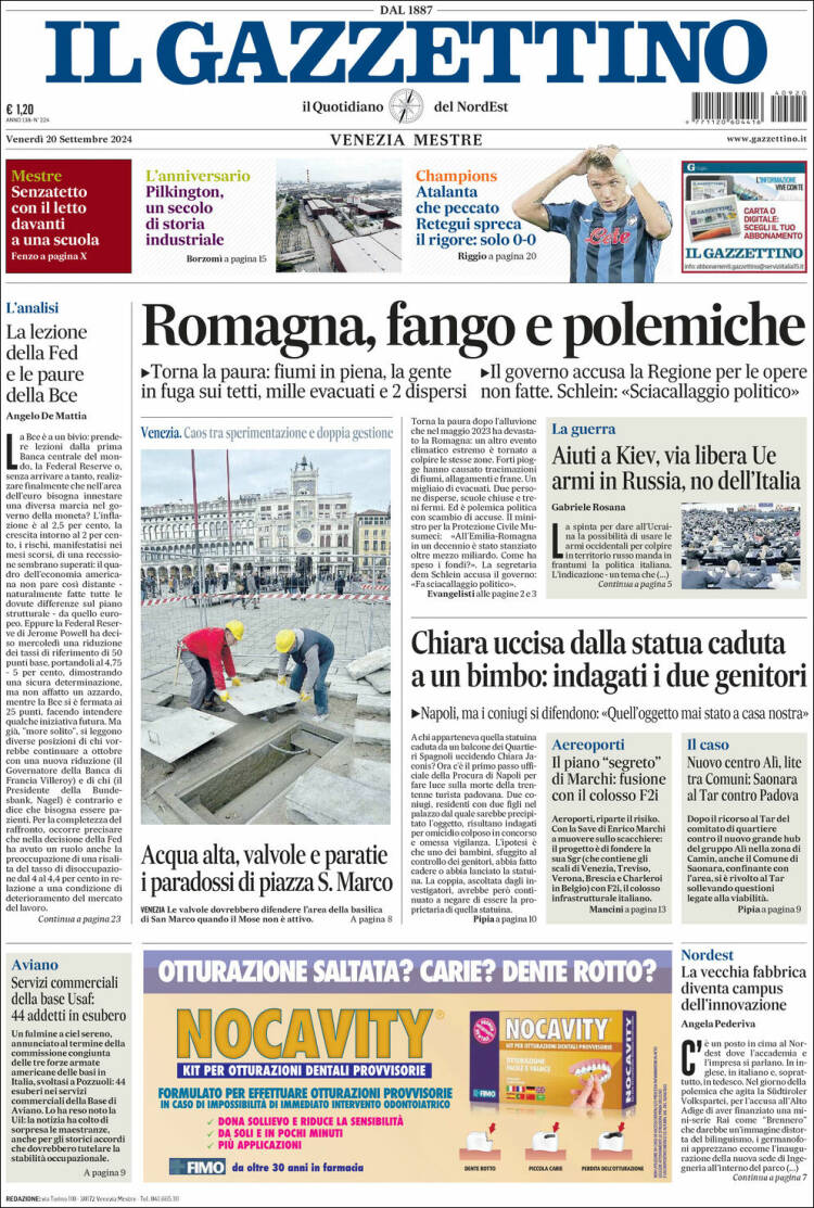 Portada de Il Gazzettino (Italia)