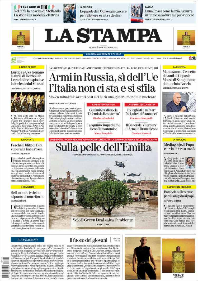 Portada de La Stampa (Italia)