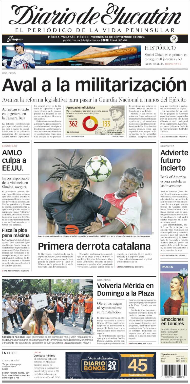 Portada de Diario de Yucatán (M&eacute;xico)