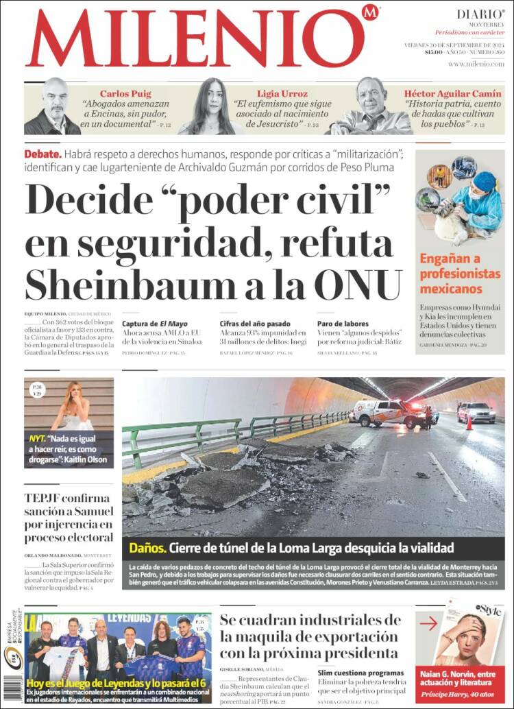 Portada de Milenio de Monterrey (M&eacute;xico)