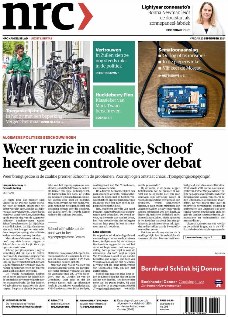 Portada de NRC Handelsblad (Pa&iacute;ses Bajos)