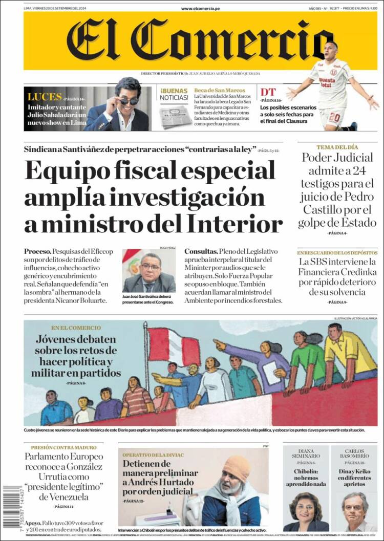 Portada de El Comercio (Per&uacute;)