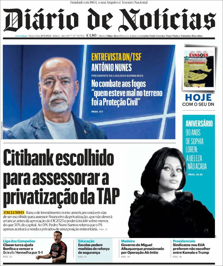 Portada de Diário de Noticias (Portugal)