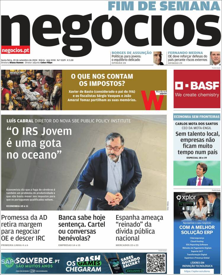 Portada de Jornal de Negócios (Portugal)