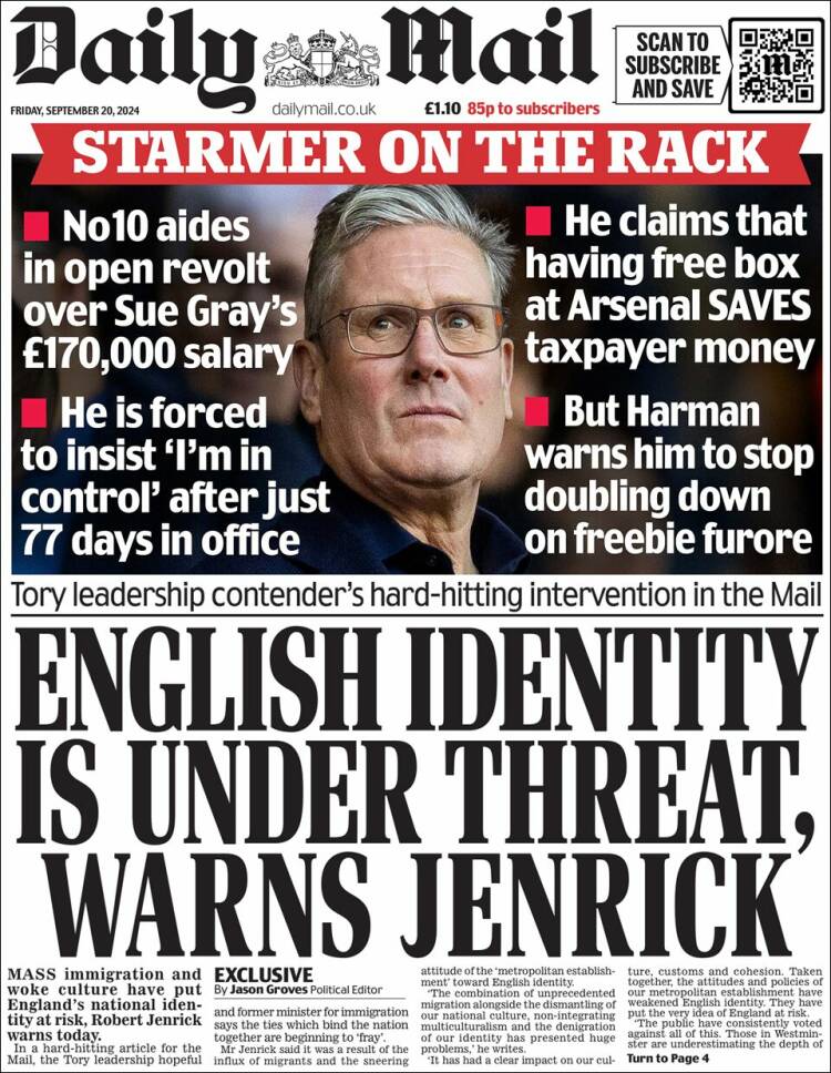 Portada de Daily Mail (Reino Unido)