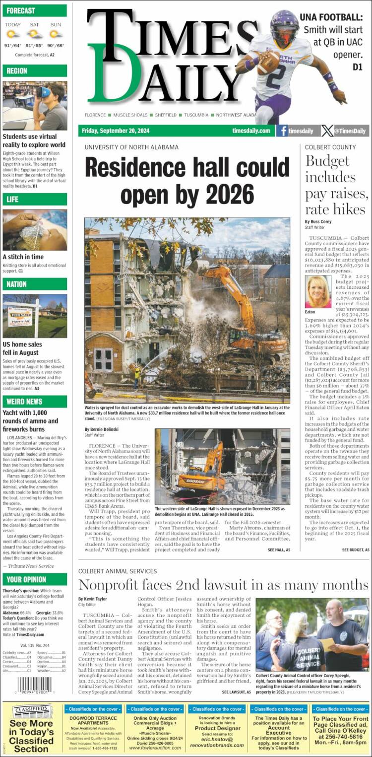 Portada de Times Daily (USA)