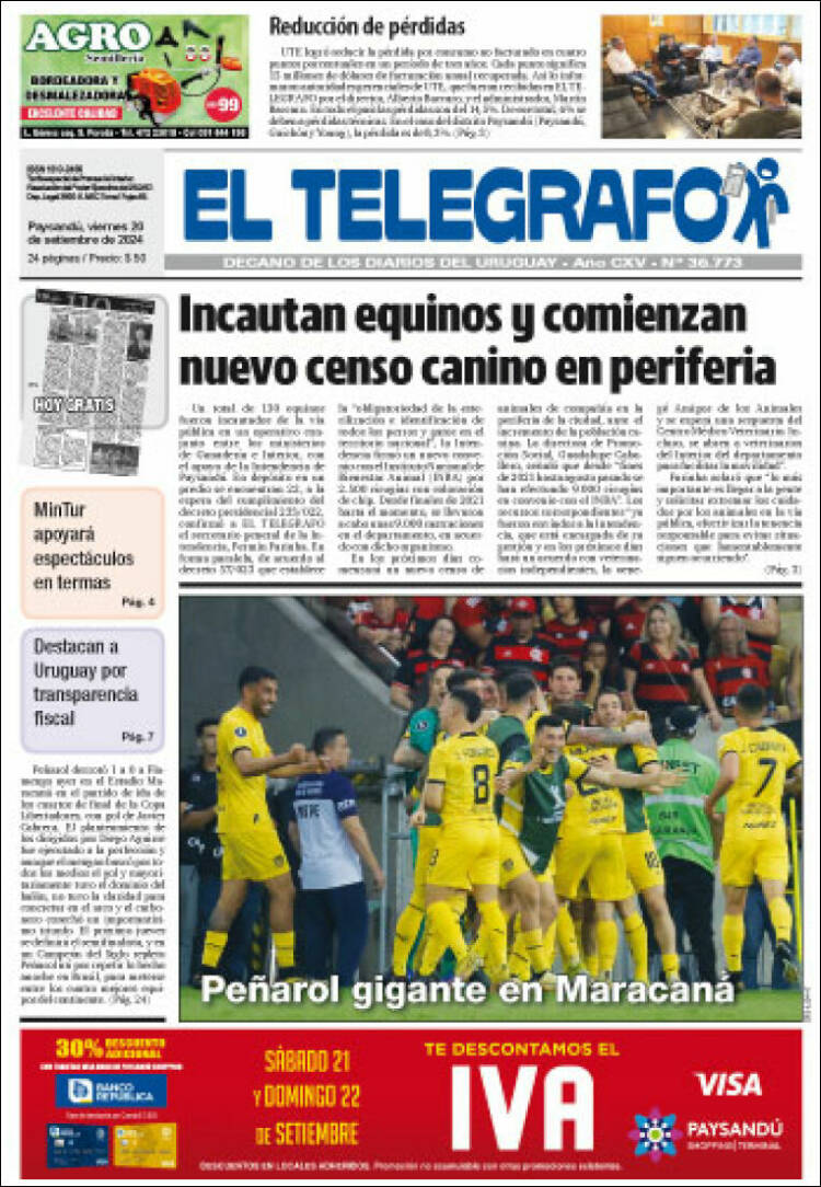Portada de El Telégrafo (Uruguay)