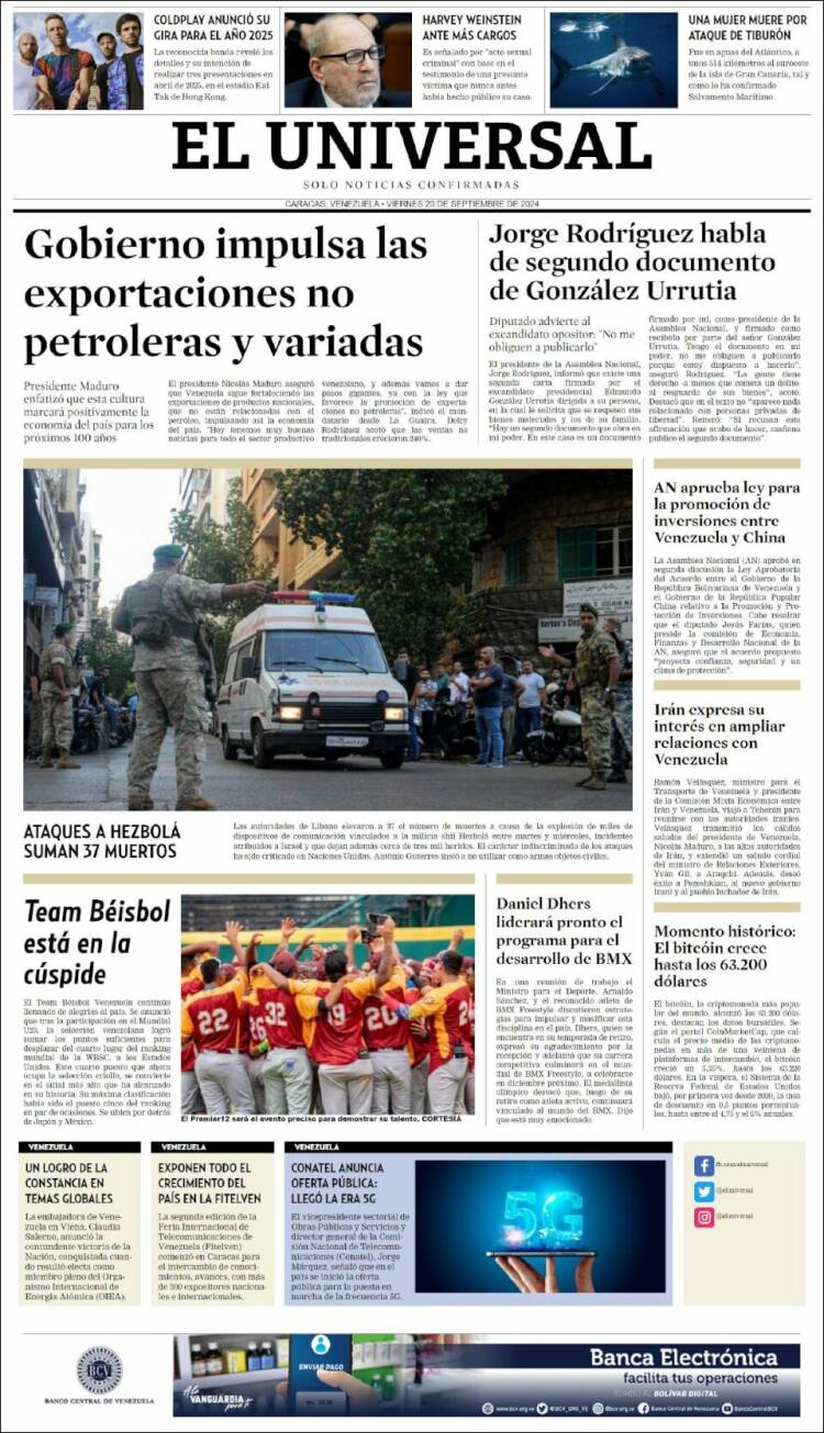 Portada de Universal (Venezuela)