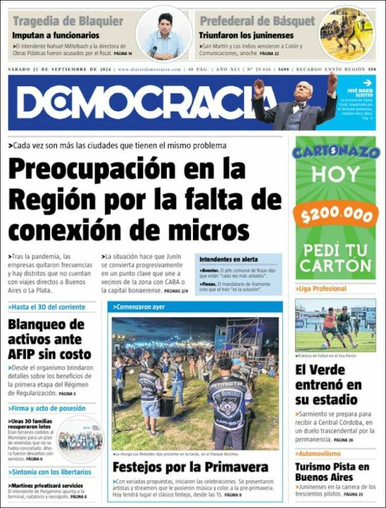Portada de Diario Democracia (Argentina)