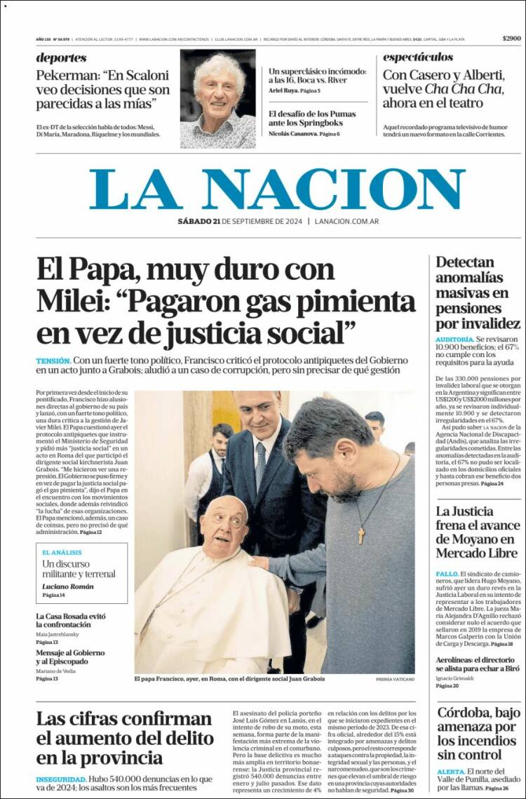 Portada de La Nación (Argentina)
