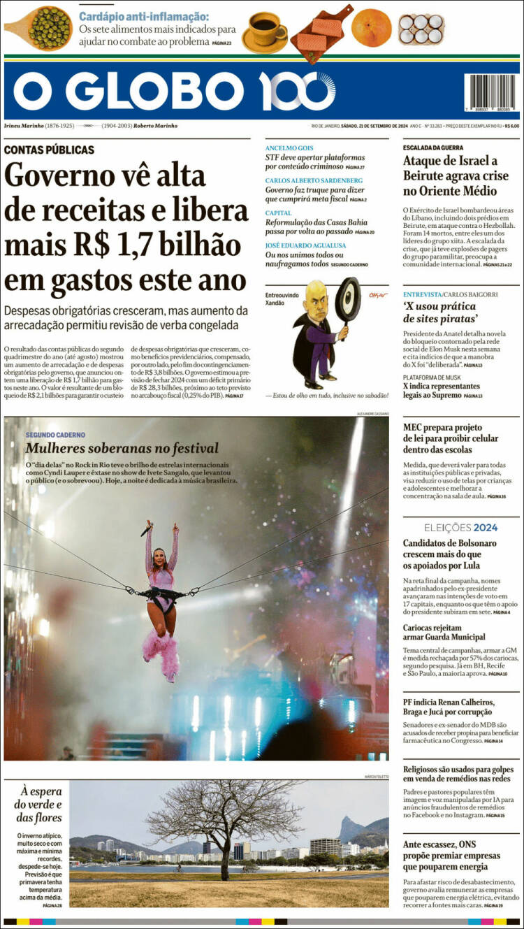 Portada de O Globo (Brasil)