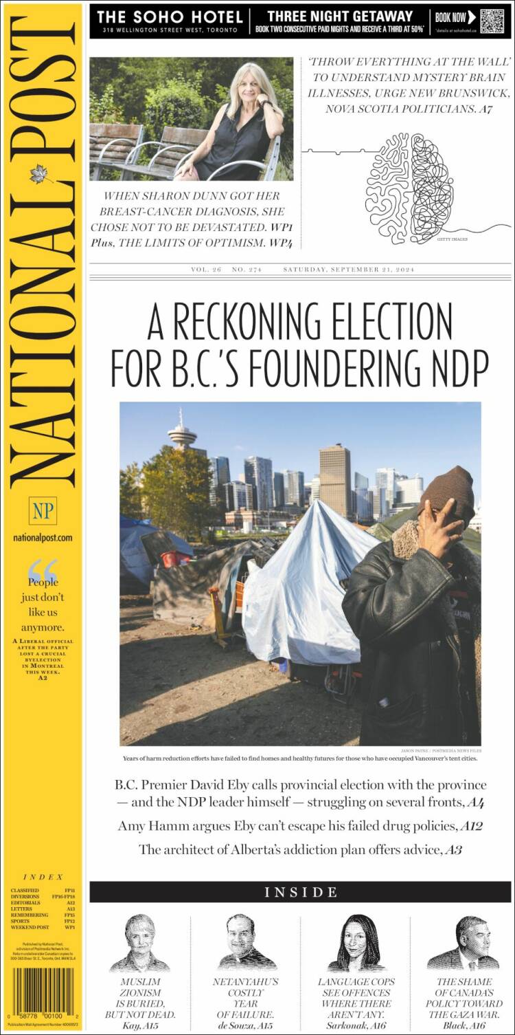 Portada de The National Post (Canadá)