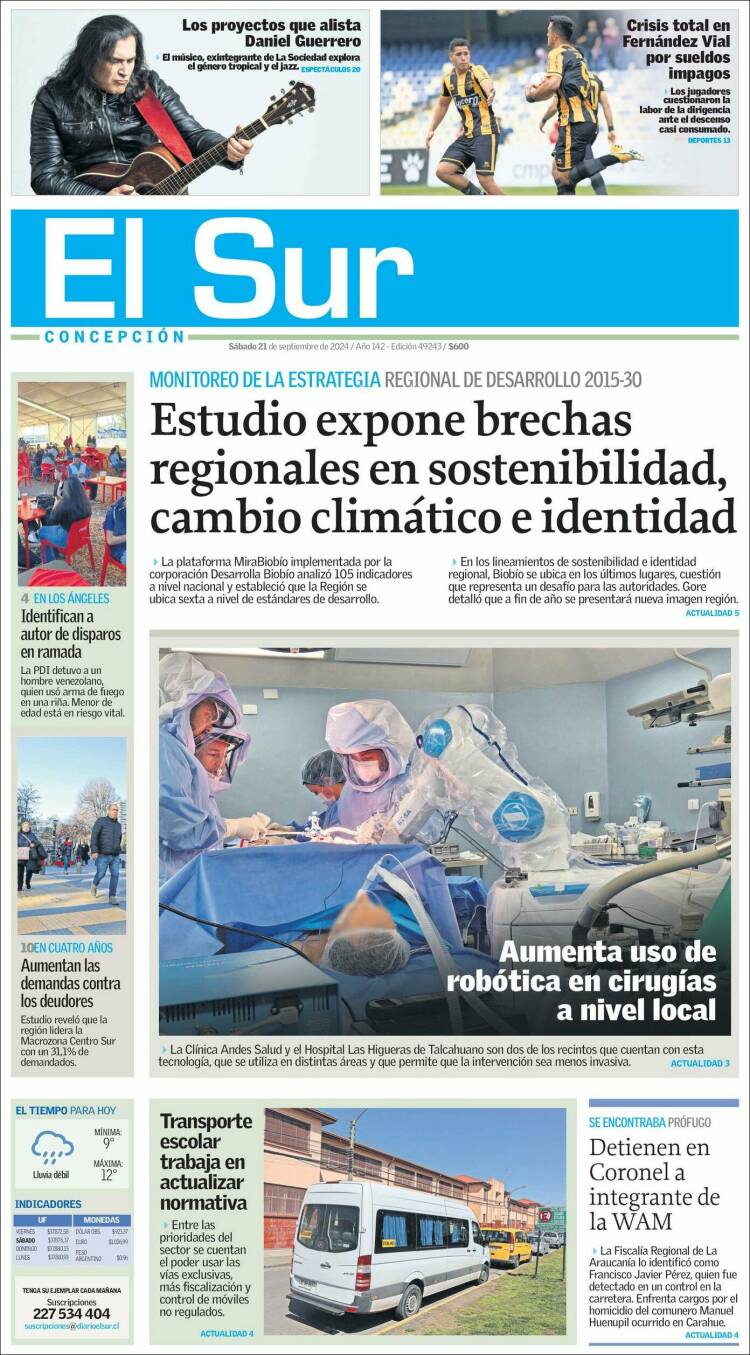 Portada de El Sur (Chile)