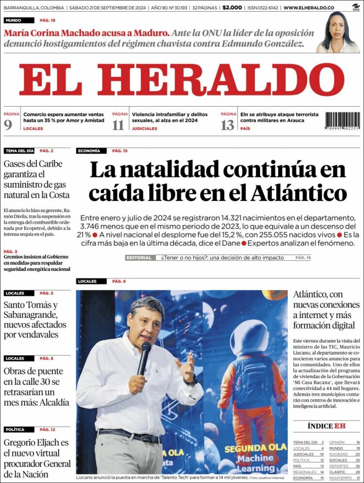 Portada de El Heraldo (Colombia)