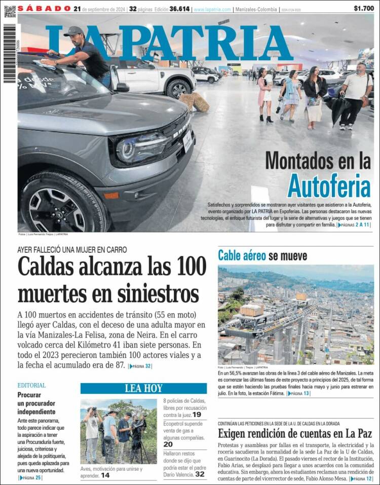 Portada de La Patria (Colombia)