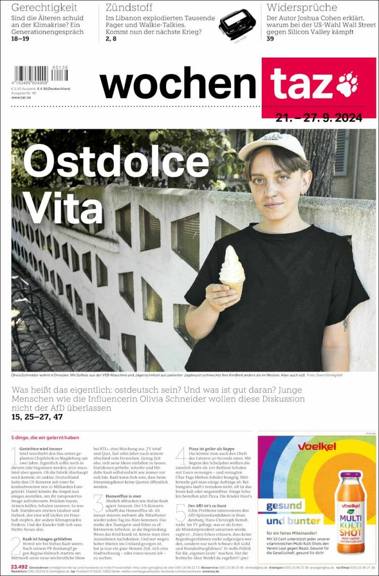 Portada de Die Tageszeitung (Alemania)