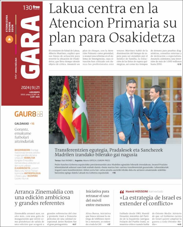 Portada de Gara (España)