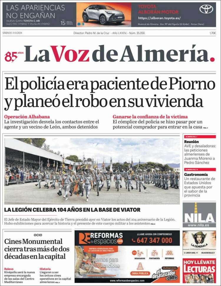 Portada de La Voz de Almería (España)