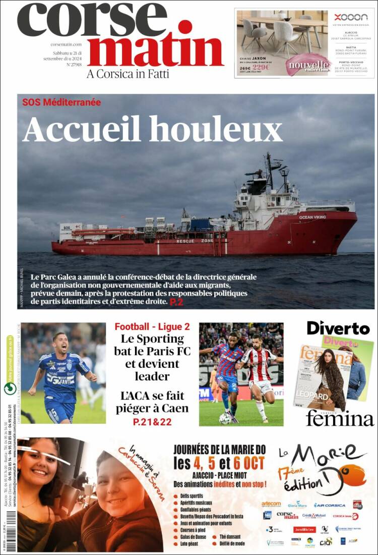 Portada de Corse-Matin (Francia)
