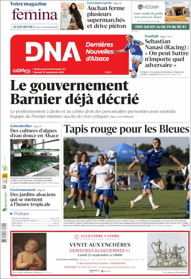 Portada de Les Dernières Nouvelles d'Alsace (Francia)