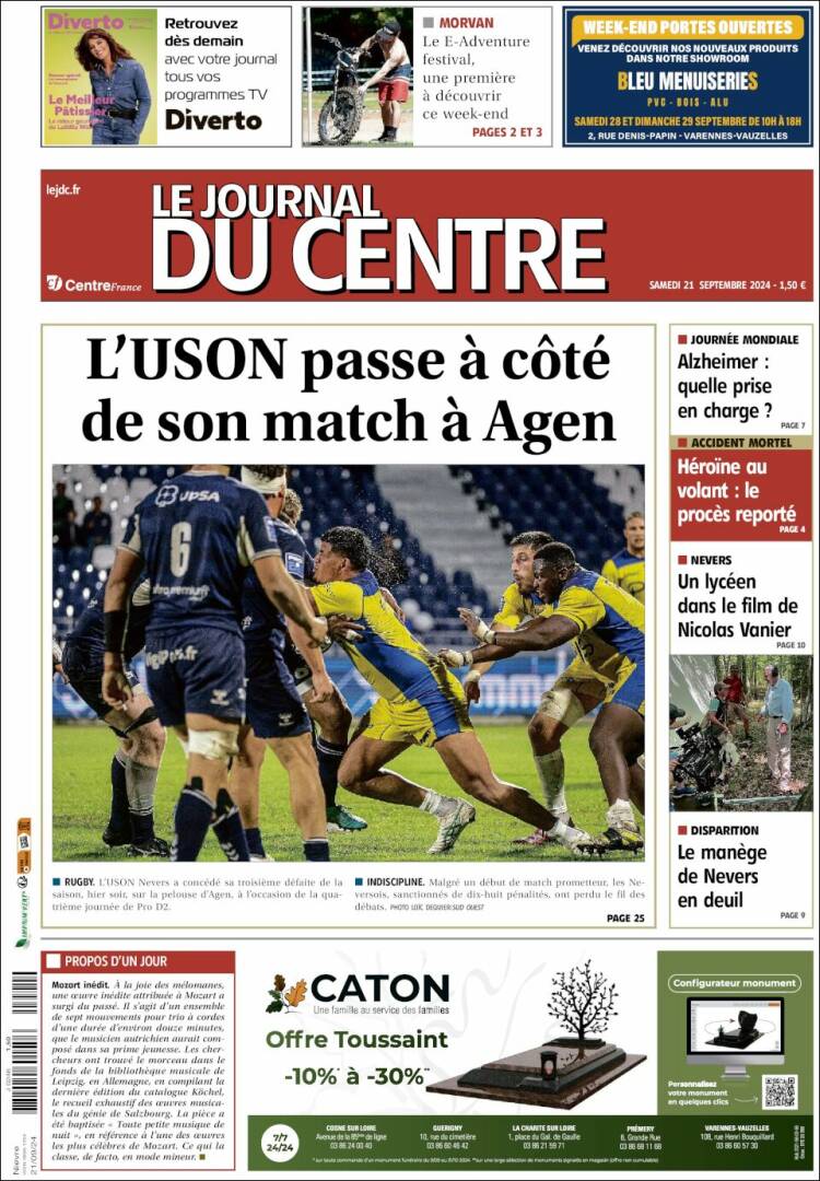 Portada de Le Journal du Centre (Francia)