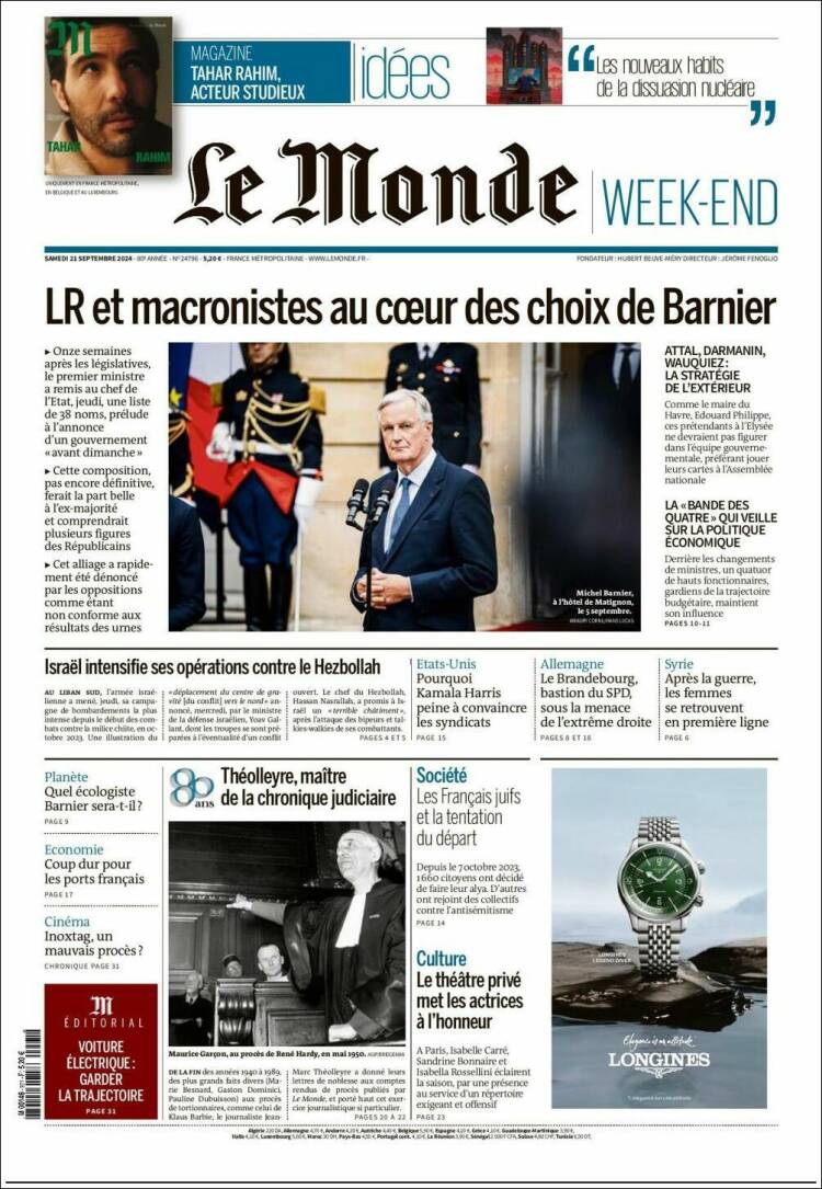 Portada de Le Monde (Francia)