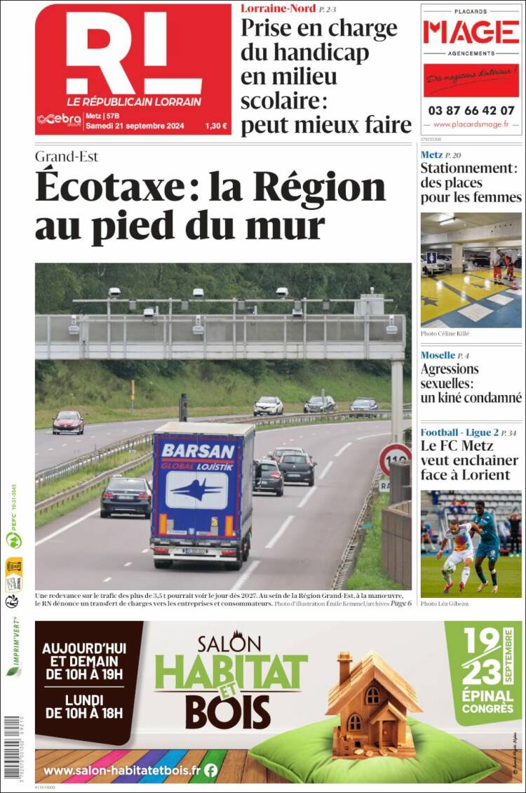 Portada de Le Republicain Lorrain (Francia)
