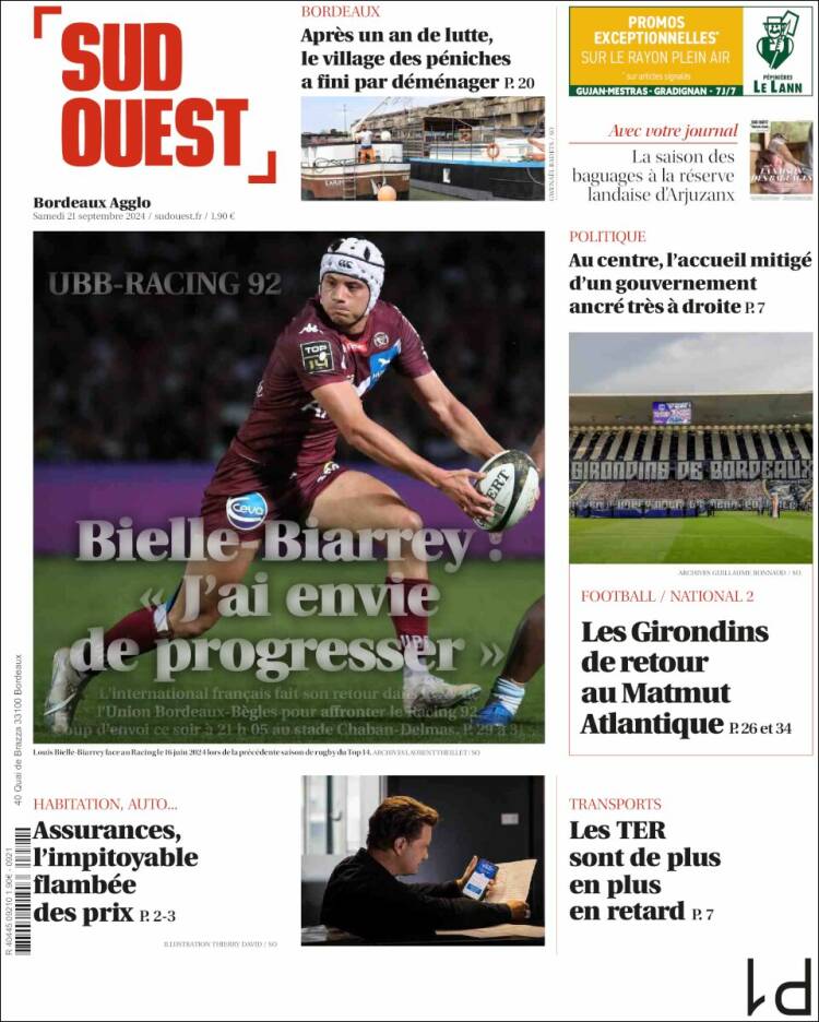 Portada de Sud Ouest (Francia)