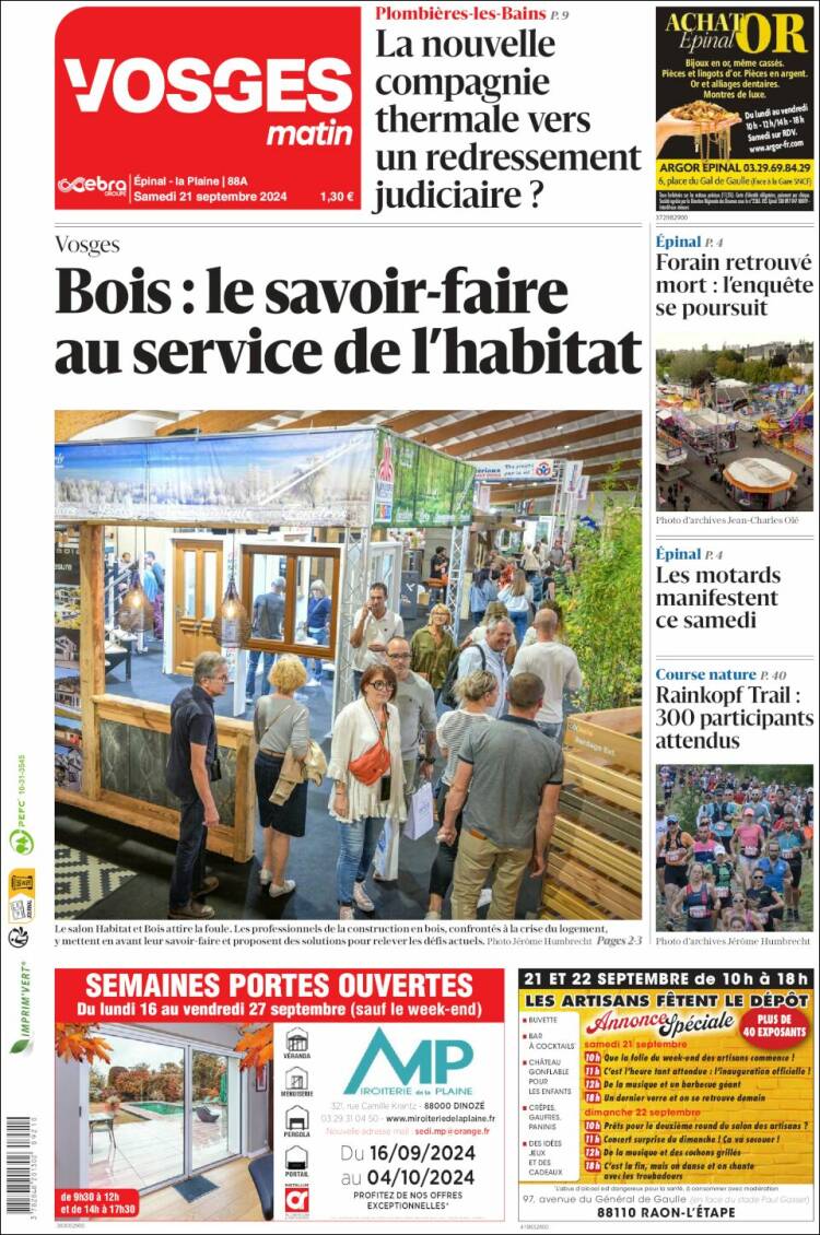 Portada de Vosges Matin (Francia)