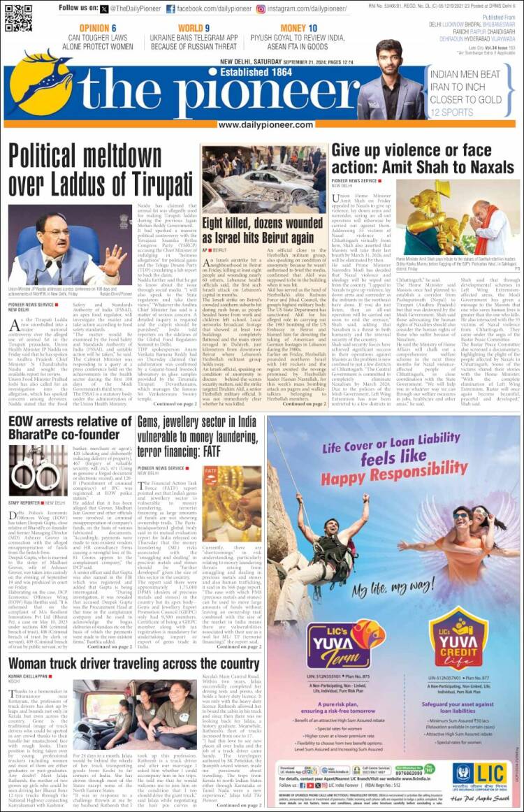 Portada de The Pioneer (India)