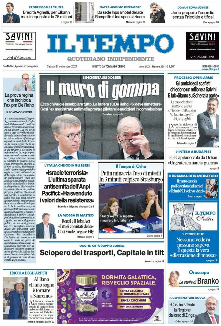 Portada de Il Tempo (Italia)