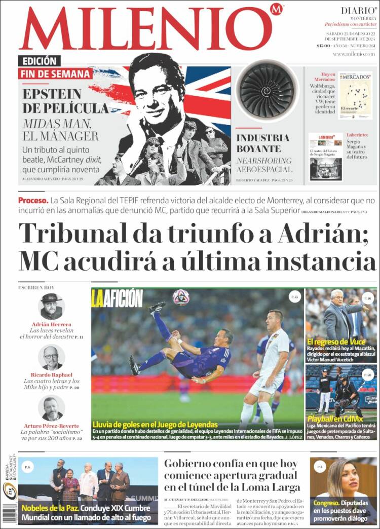 Portada de Milenio de Monterrey (M&eacute;xico)