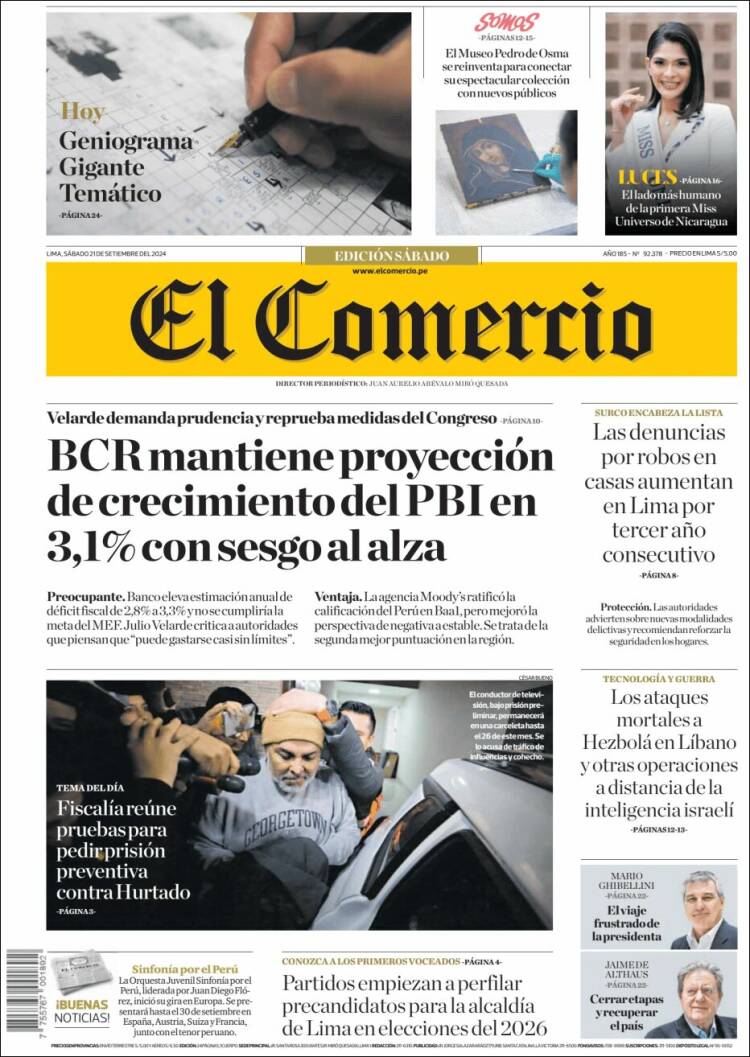 Portada de El Comercio (Per&uacute;)