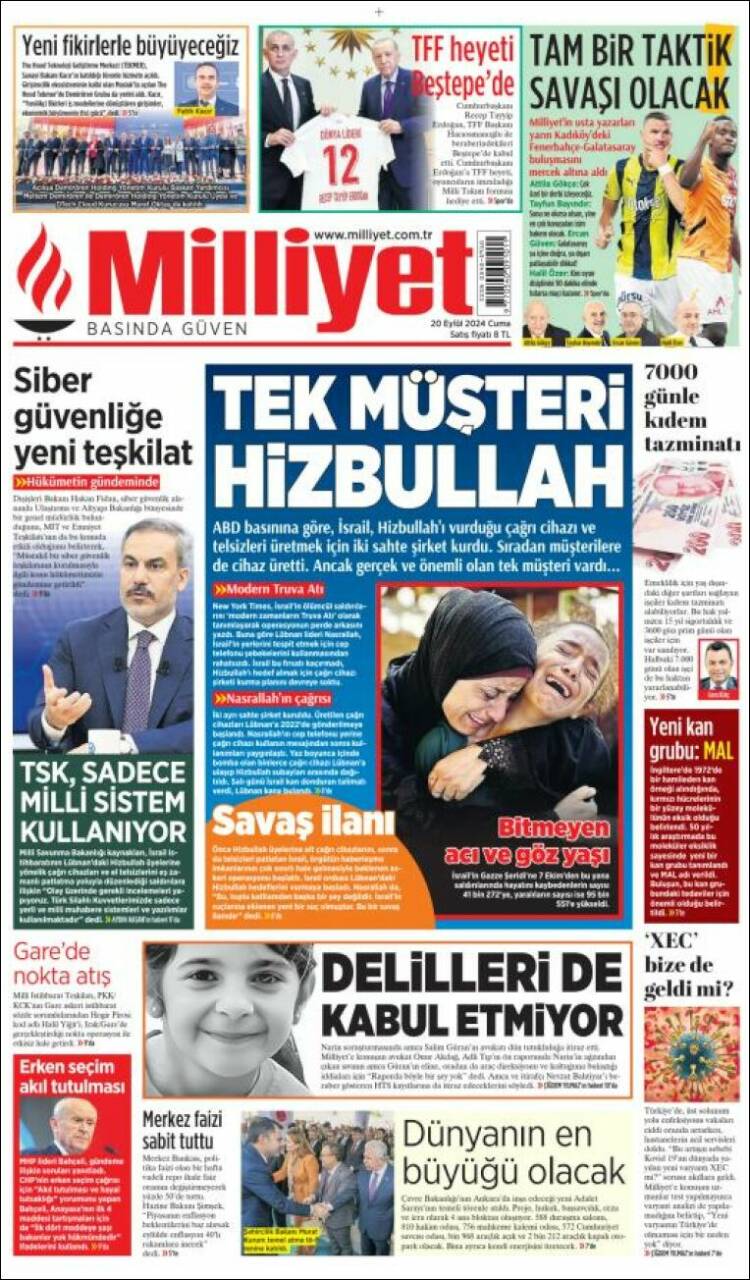 Portada de Milliyet (Turqu&iacute;a)