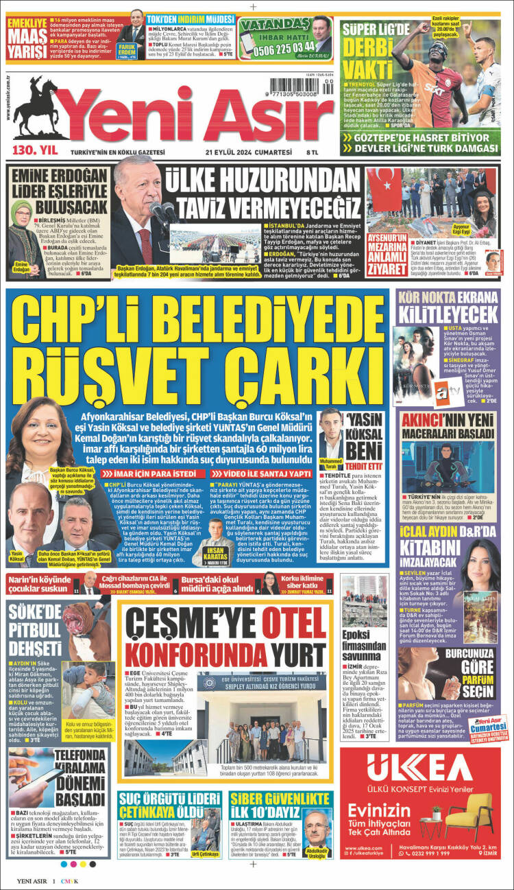 Portada de Yeni Asır (Turqu&iacute;a)