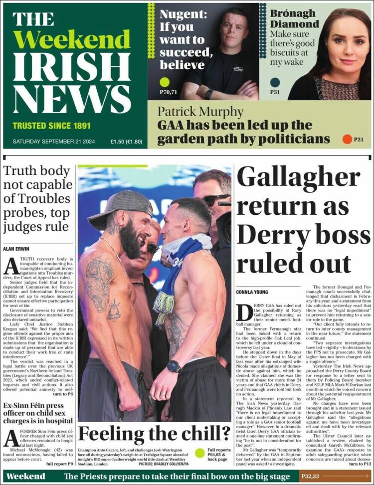 Portada de Irish News (Reino Unido)