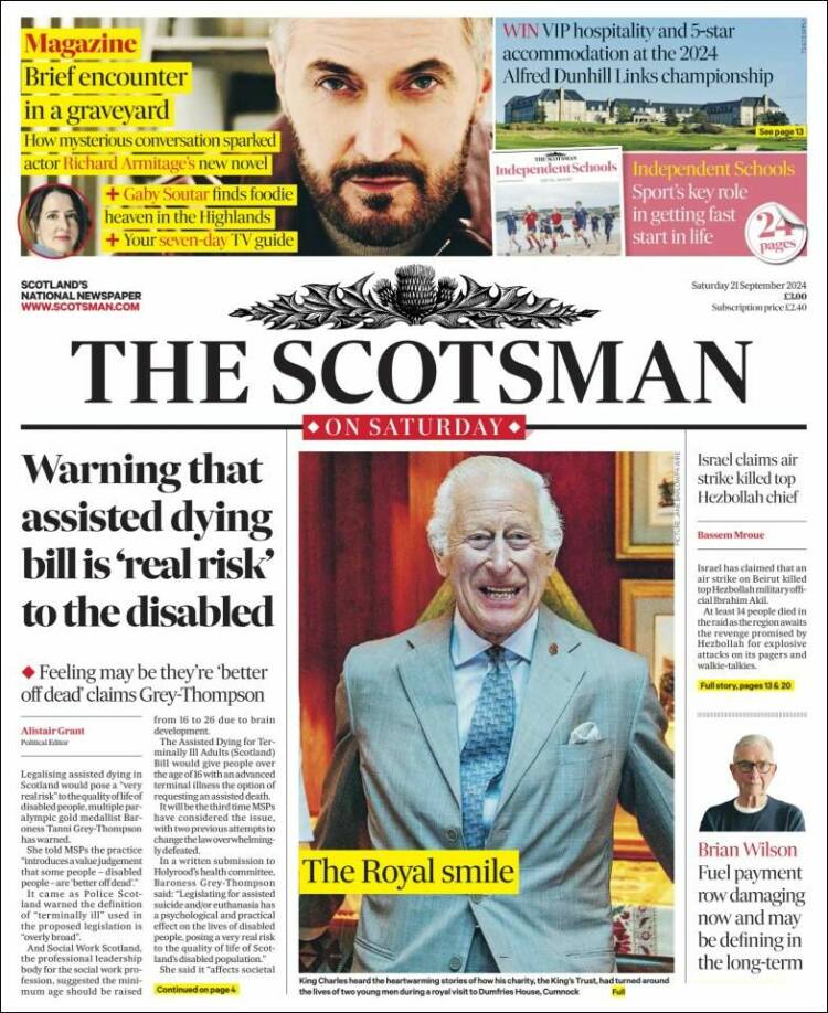 Portada de The Scotsman (Reino Unido)