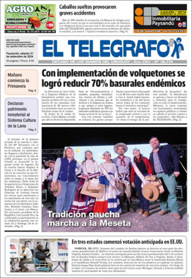 Portada de El Telégrafo (Uruguay)