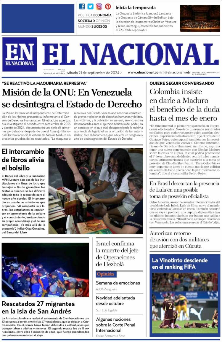 Portada de El Nacional (Venezuela)