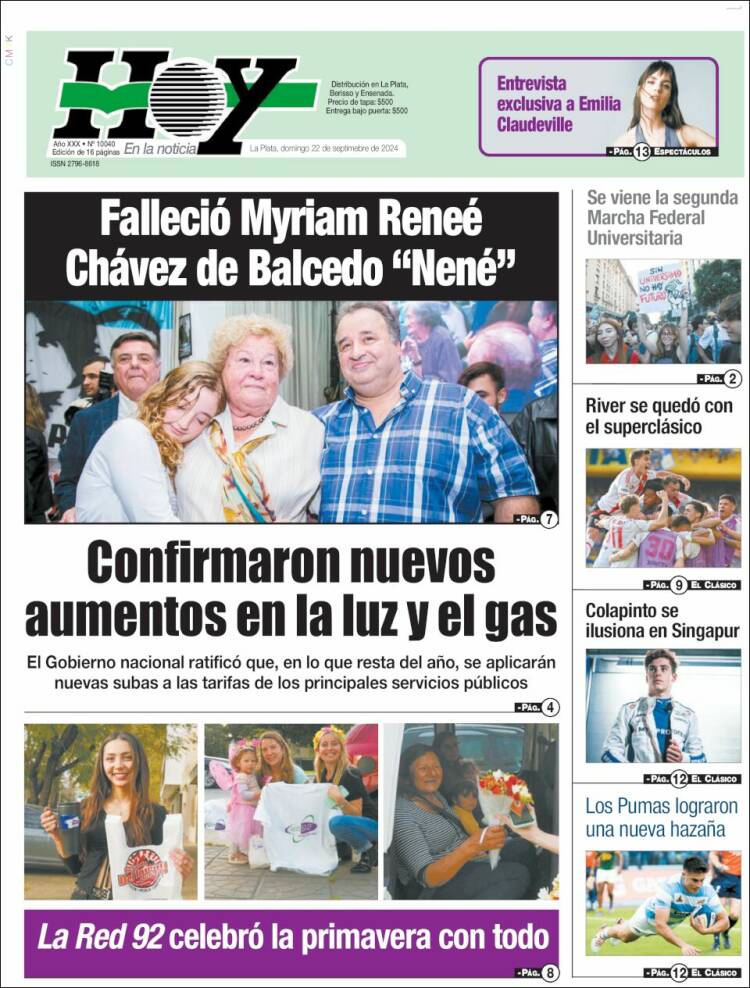 Portada de Diario Hoy (Argentina)