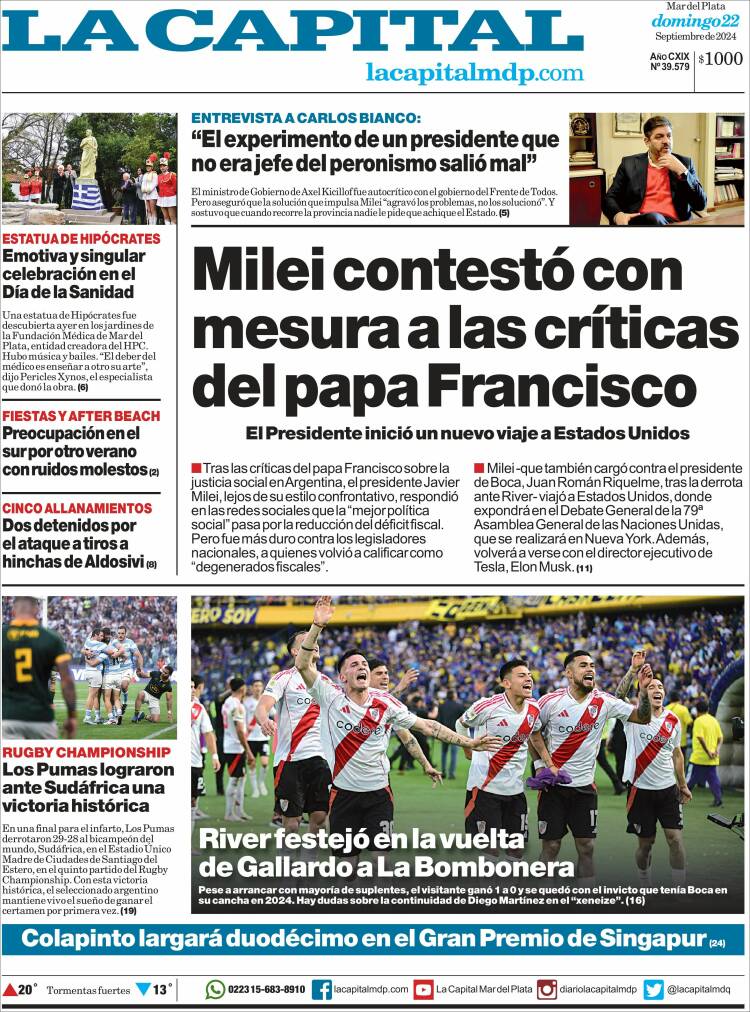 Portada de Diario La Capital - Mar del Plata (Argentina)