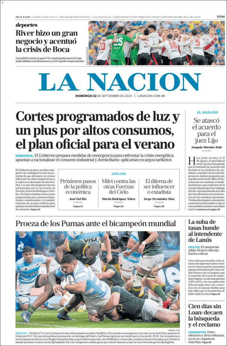 Portada de La Nación (Argentina)