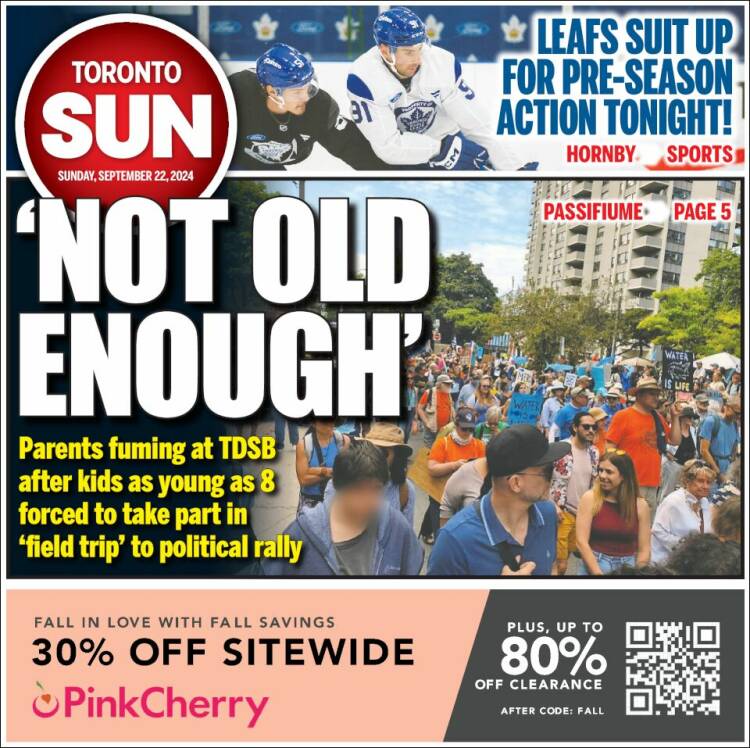 Portada de The Toronto Sun (Canadá)